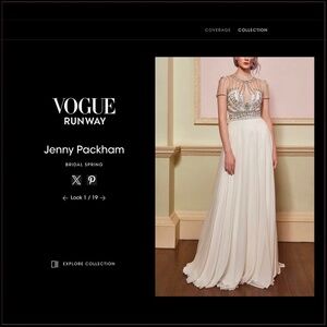 $6300 NWT Jenny Packham Amaryllis Embellished, Tulle-Paneled Chiffon Runway Gown